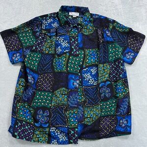 VINTAGE 90s Shirt Mens 3X Aztec Abstract Art Geometric Patterned Hippie Festival